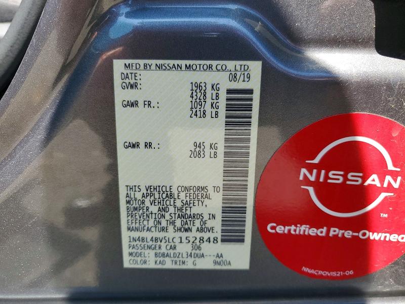 Aukcja sprzedaży 2020 Nissan Altima, vin: 1N4BL4BV5LC152848, numer aukcji: 62144096