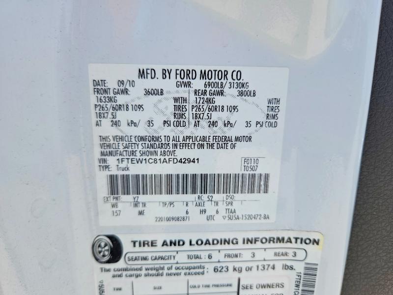 Aukcja sprzedaży 2010 Ford F150, vin: 1FTEW1C81AFD42941, numer aukcji: 59857846