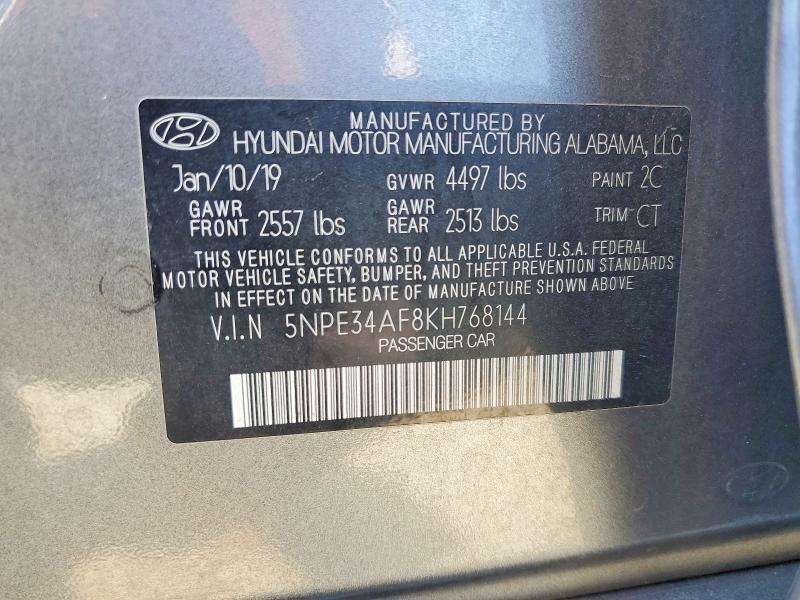 2019 Hyundai Sonata მანქანა იყიდება აუქციონზე, vin: 5NPE34AF8KH768144, აუქციონის ნომერი: 61018476