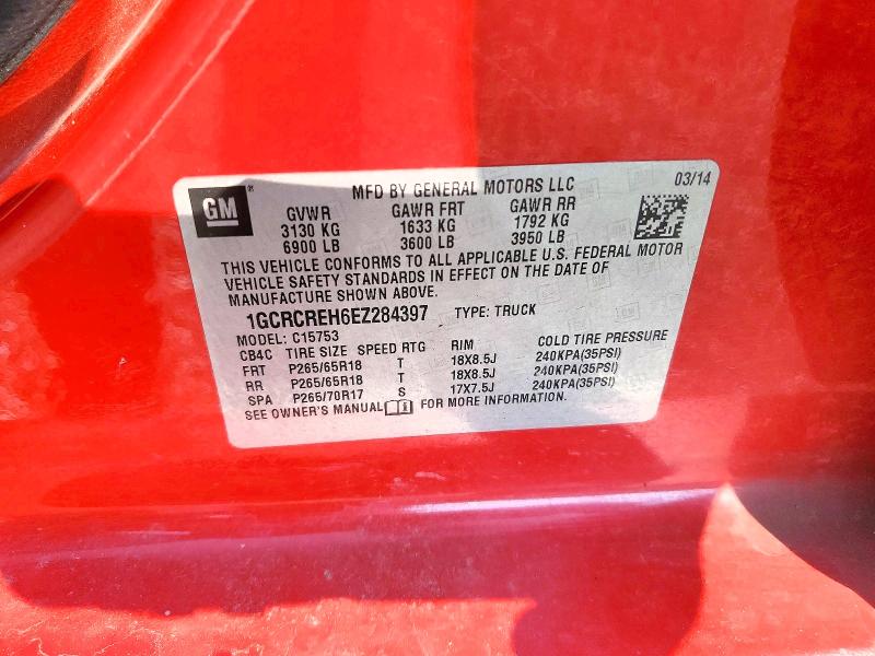 58263006 :رقم المزاد ، 1GCRCREH6EZ284397 vin ، 2014 Chevrolet Silverado مزاد بيع
