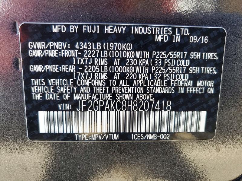 Продажа на аукционе авто 2017 Subaru Crosstrek, vin: JF2GPAKC8H8207418, номер лота: 62969886