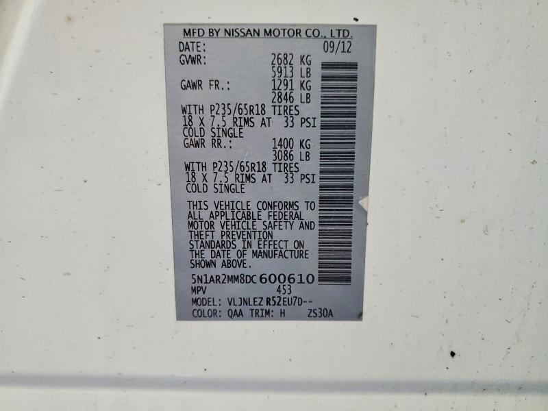 2013 Nissan Pathfinder მანქანა იყიდება აუქციონზე, vin: 5N1AR2MM8DC600610, აუქციონის ნომერი: 62981126