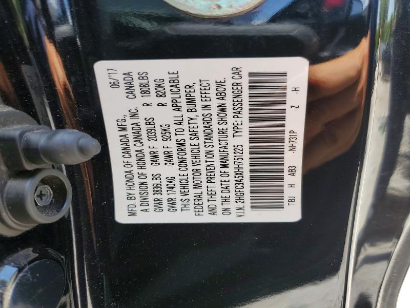 Aukcja sprzedaży 2017 Honda Civic, vin: 2HGFC3A5XHH751225, numer aukcji: 61582876