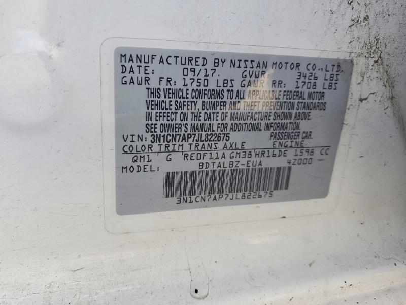 Продажа на аукционе авто 2018 Nissan Versa, vin: 3N1CN7AP7JL822675, номер лота: 59233976