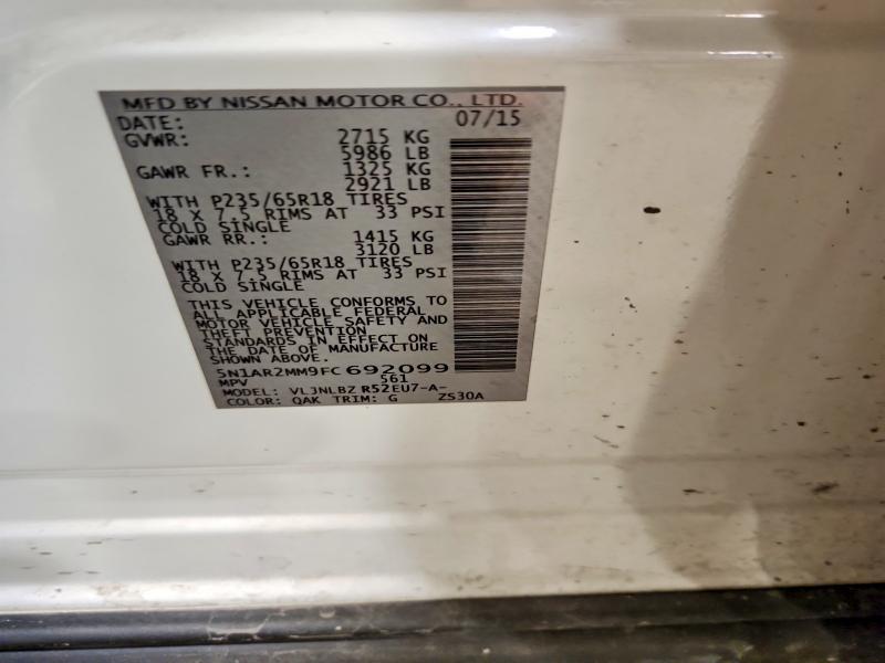 Продажа на аукционе авто 2015 Nissan Pathfinder, vin: 5N1AR2MM9FC692099, номер лота: 61388826