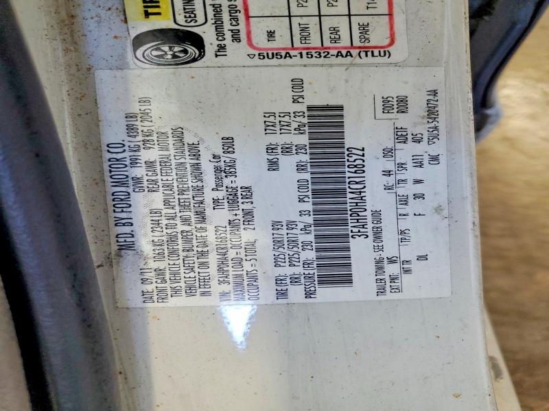 Aukcja sprzedaży 2012 Ford Fusion, vin: 3FAHP0HA4CR168522, numer aukcji: 58995016