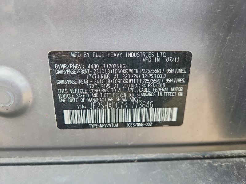 2011 Subaru Forester მანქანა იყიდება აუქციონზე, vin: JF2SHADC7BH773646, აუქციონის ნომერი: 63216876
