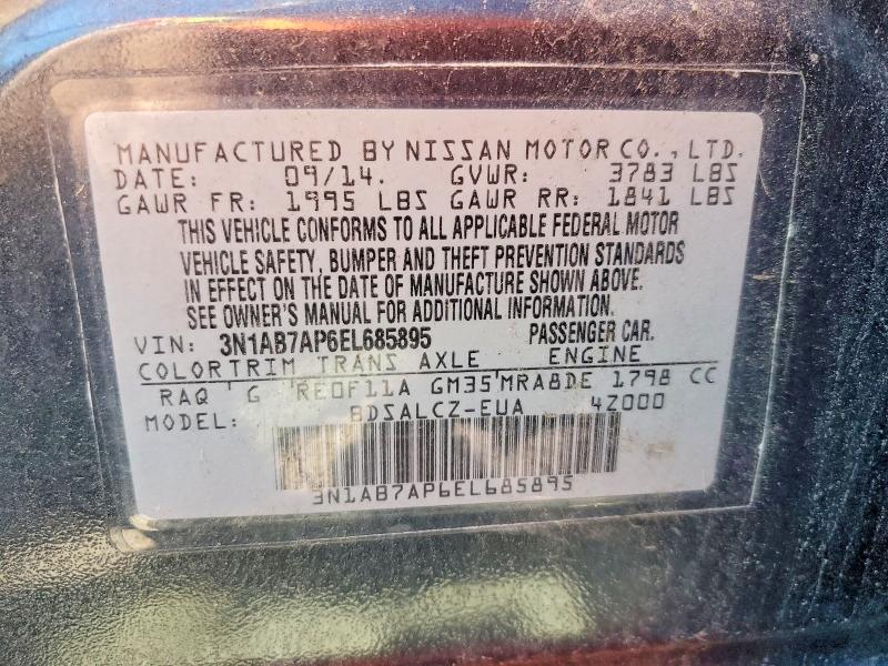 Aukcja sprzedaży 2014 Nissan Sentra, vin: 3N1AB7AP6EL685895, numer aukcji: 62515396