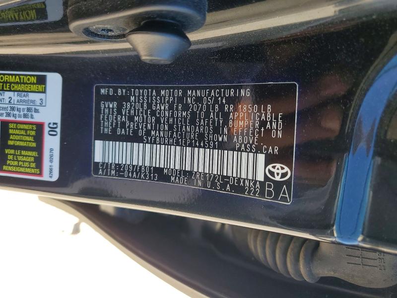 2014 Toyota Corolla მანქანა იყიდება აუქციონზე, vin: 5YFBURHE1EP144591, აუქციონის ნომერი: 62613186