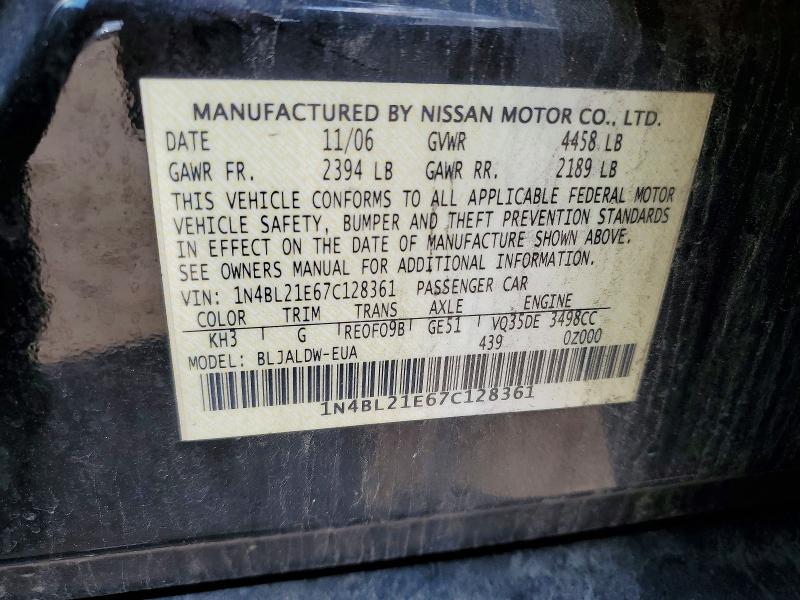 2007 Nissan Altima მანქანა იყიდება აუქციონზე, vin: 1N4BL21E67C128361, აუქციონის ნომერი: 59906506