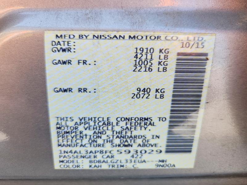 2015 Nissan Altima მანქანა იყიდება აუქციონზე, vin: 1N4AL3AP8FC593029, აუქციონის ნომერი: 59998886