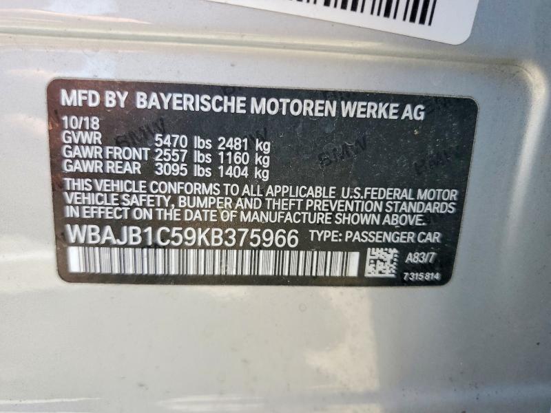 59994906 :رقم المزاد ، WBAJB1C59KB375966 vin ، 2019 Bmw 530xe مزاد بيع