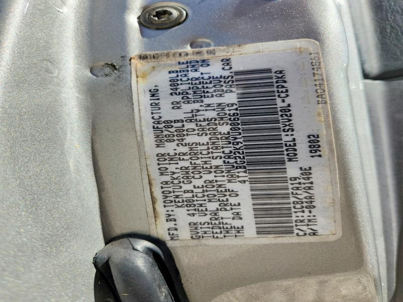 Auction sale of the 2000 Toyota Camry, vin: 4T1BG22K9YU006619, lot number: 61002996