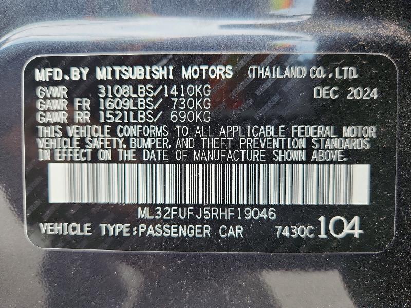 Aukcja sprzedaży 2024 Mitsubishi Mirage, vin: ML32FUFJ5RHF19046, numer aukcji: 62651106