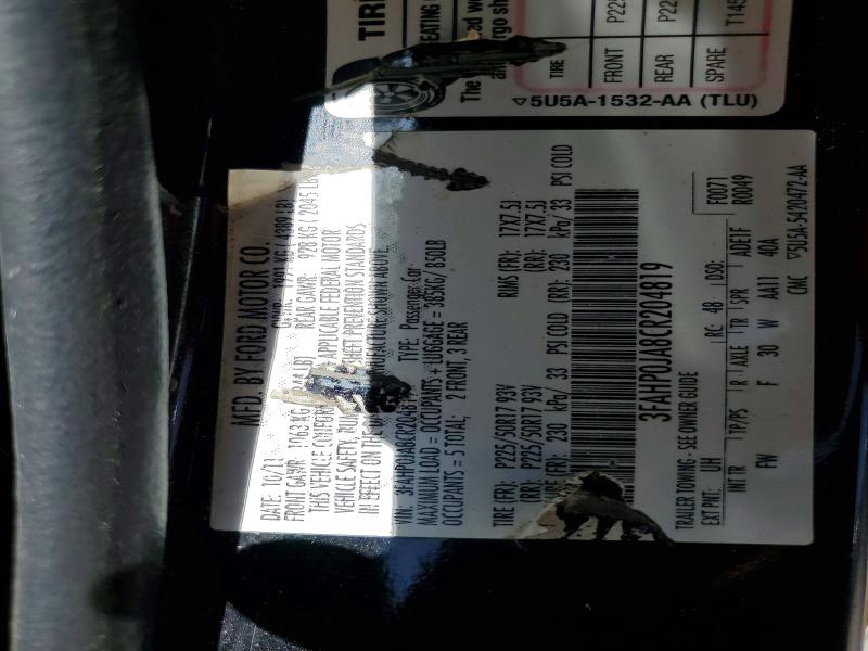 Aukcja sprzedaży 2012 Ford Fusion, vin: 3FAHP0JA8CR204819, numer aukcji: 60202526