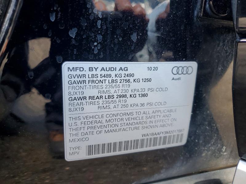 63346046 :رقم المزاد ، WA1BAAFY3M2017887 vin ، 2021 Audi Q5 مزاد بيع