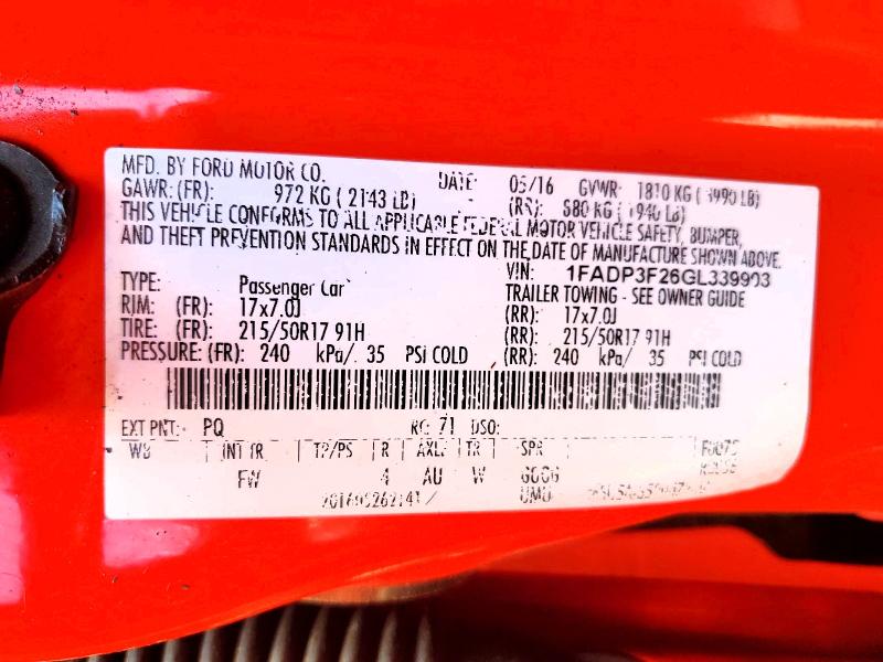 61049536 :رقم المزاد ، 1FADP3F26GL339903 vin ، 2016 Ford Focus مزاد بيع
