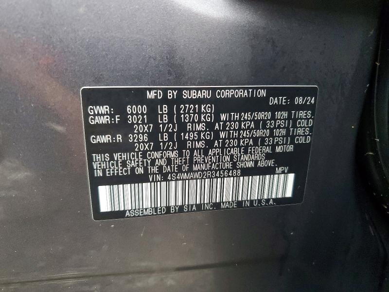 Aukcja sprzedaży 2024 Subaru Ascent, vin: 4S4WMAWD2R3456488, numer aukcji: 62619676