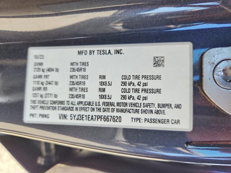 Продажа на аукционе авто 2023 Tesla Model 3, vin: 5YJ3E1EA7PF667620, номер лота: 58690336