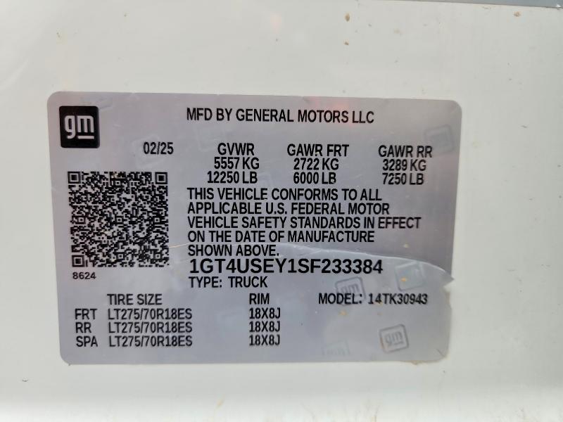 Продаж на аукціоні авто 2025 Gmc Sierra, vin: 1GT4USEY1SF233384, номер лоту: 61155136