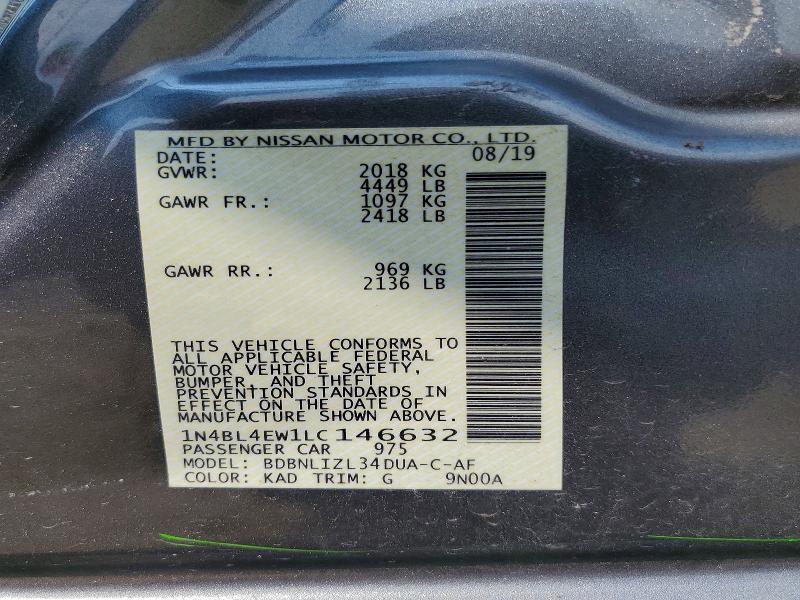 2020 Nissan Altima მანქანა იყიდება აუქციონზე, vin: 1N4BL4EW1LC146632, აუქციონის ნომერი: 61118976