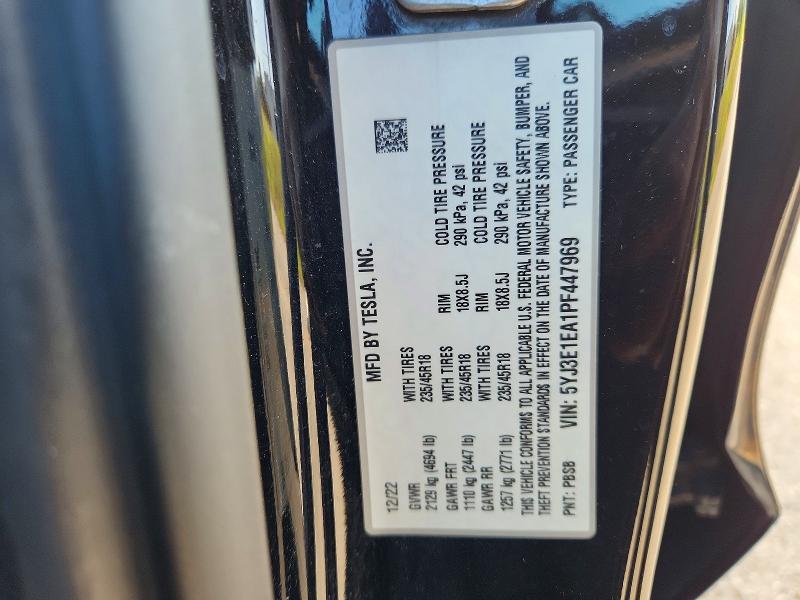 Aukcja sprzedaży 2023 Tesla Model 3, vin: 5YJ3E1EA1PF447969, numer aukcji: 62076206