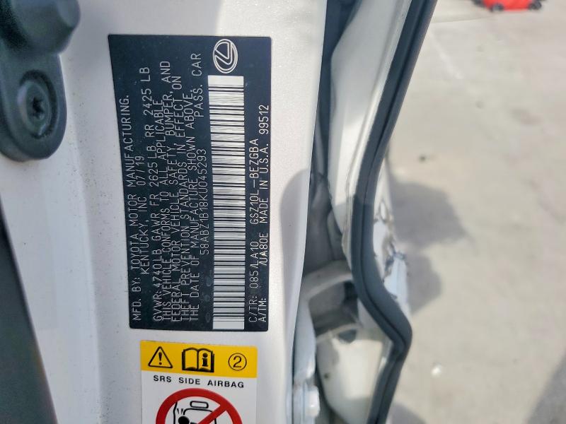 Aukcja sprzedaży 2019 Lexus Es, vin: 58ABZ1B18KU045293, numer aukcji: 59647916