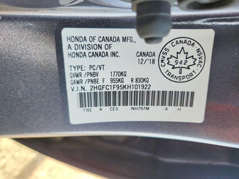 Продажа на аукционе авто 2019 Honda Civic, vin: 2HGFC1F95KH101922, номер лота: 58480856