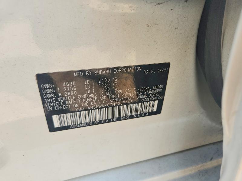 2022 Subaru Legacy მანქანა იყიდება აუქციონზე, vin: 4S3BWAF67N3007168, აუქციონის ნომერი: 61357466