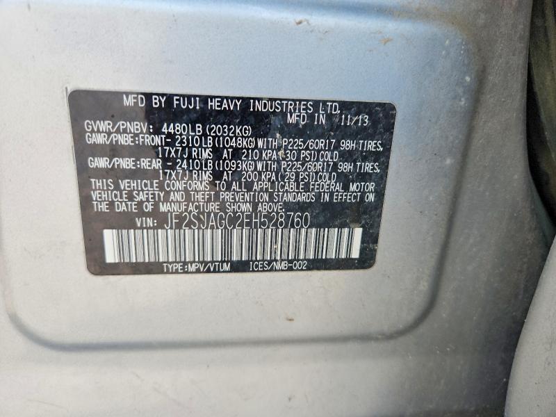 2014 Subaru Forester მანქანა იყიდება აუქციონზე, vin: JF2SJAGC2EH528760, აუქციონის ნომერი: 59684846