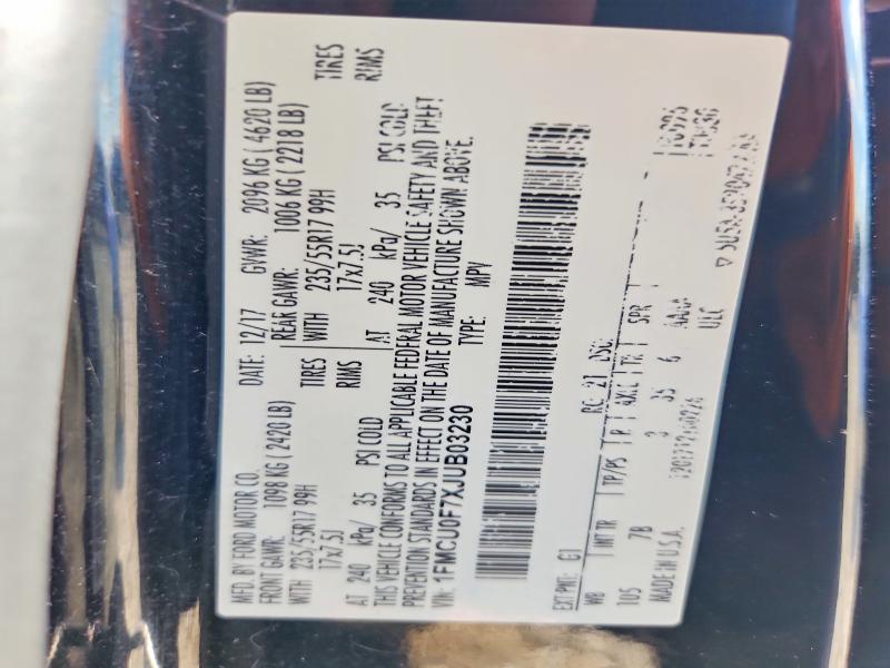 2018 Ford Escape მანქანა იყიდება აუქციონზე, vin: 1FMCU0F7XJUB03230, აუქციონის ნომერი: 60235356