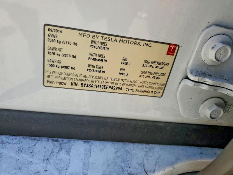 53543606 :رقم المزاد ، 5YJSA1H19EFP49994 vin ، 2014 Tesla Model S مزاد بيع