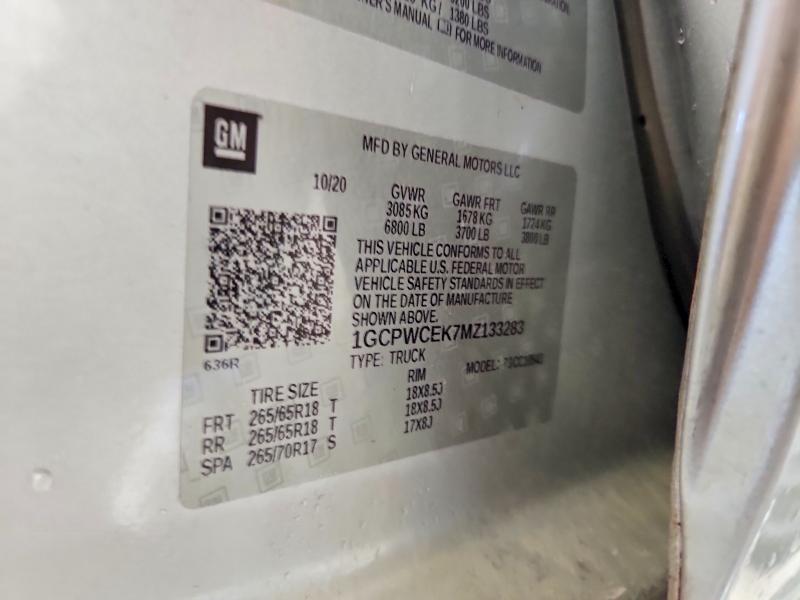 Aukcja sprzedaży 2021 Chevrolet Silverado, vin: 1GCPWCEK7MZ133283, numer aukcji: 59725116