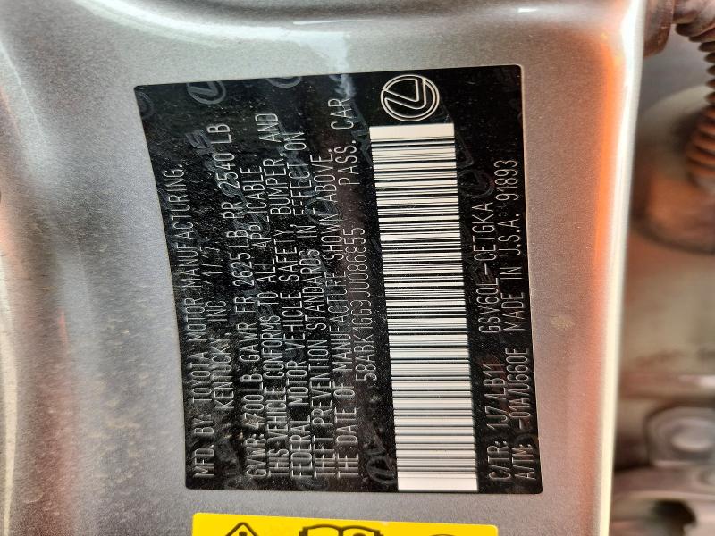 61870596 :رقم المزاد ، 58ABK1GG9JU086855 vin ، 2018 Lexus Es مزاد بيع