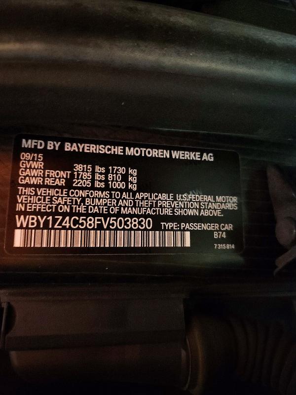 Aukcja sprzedaży 2015 Bmw I3, vin: WBY1Z4C58FV503830, numer aukcji: 57176746
