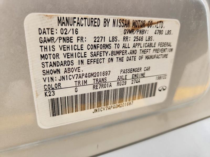Продаж на аукціоні авто 2016 Infiniti Q50, vin: JN1CV7AP4GM201697, номер лоту: 63006526