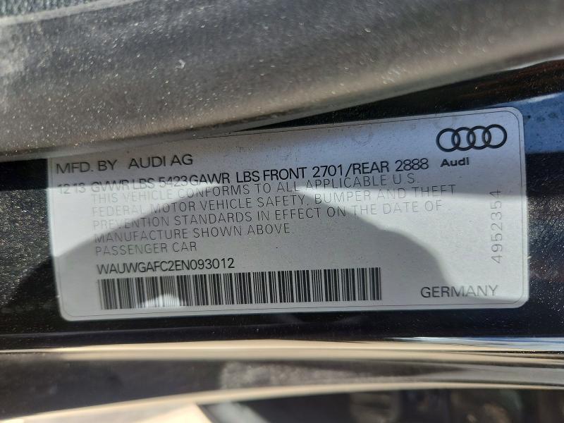 2014 Audi A7 მანქანა იყიდება აუქციონზე, vin: WAUWGAFC2EN093012, აუქციონის ნომერი: 59601686