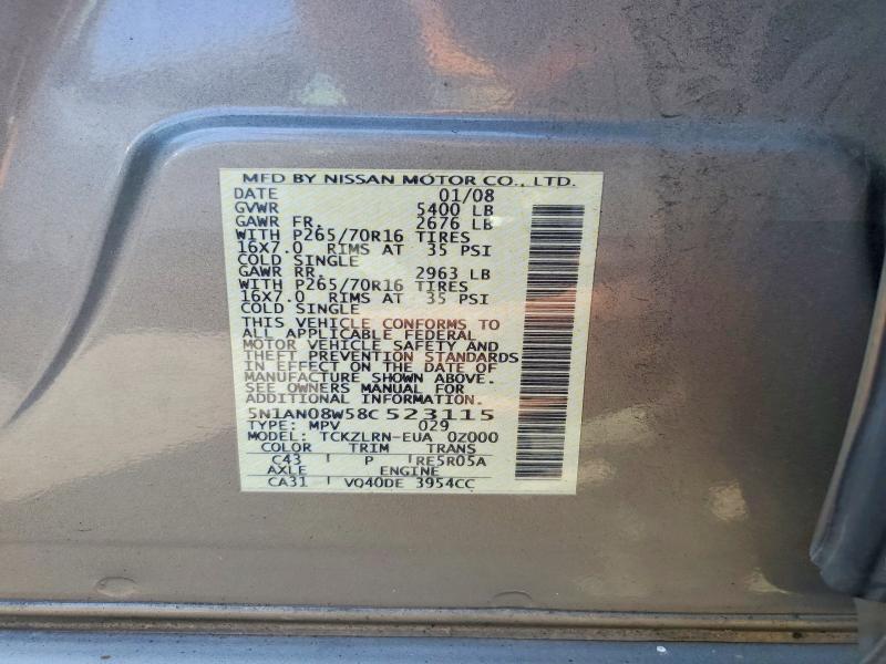 Продажа на аукционе авто 2008 Nissan Xterra, vin: 5N1AN08W58C523115, номер лота: 61718296