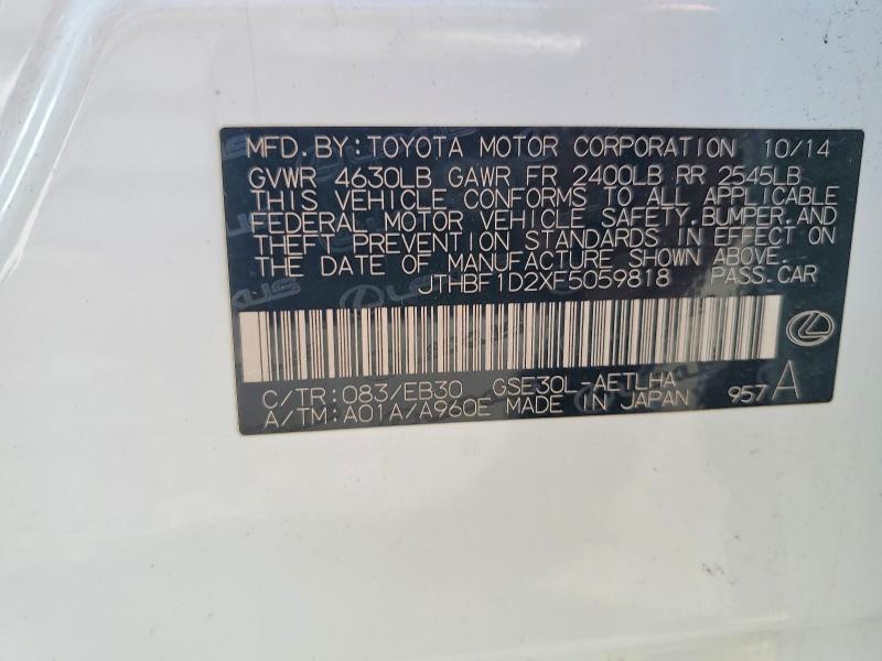 Aukcja sprzedaży 2015 Lexus Is, vin: JTHBF1D2XF5059818, numer aukcji: 62002246