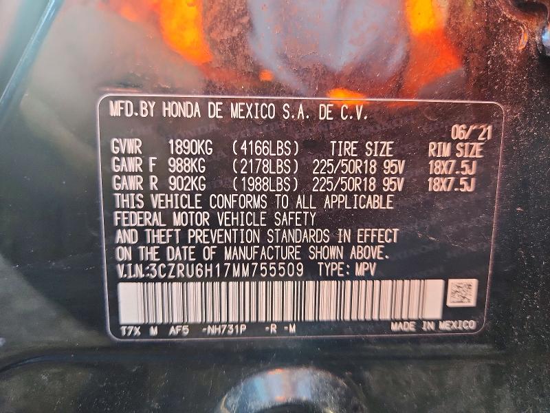 Продажа на аукционе авто 2021 Honda Hr-v, vin: 3CZRU6H17MM755509, номер лота: 59585846