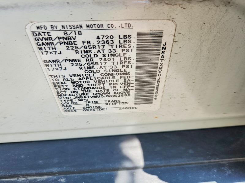 61118356 :رقم المزاد ، JN8AT2MV0JW353886 vin ، 2018 Nissan Rogue مزاد بيع