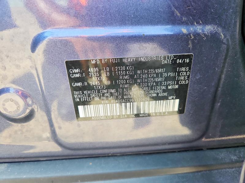 Продаж на аукціоні авто 2016 Subaru Outback, vin: 4S4BSACC9G3330626, номер лоту: 85978525