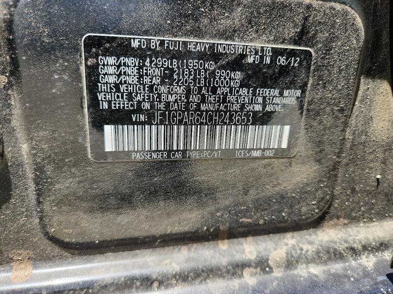 2012 Subaru Impreza მანქანა იყიდება აუქციონზე, vin: JF1GPAR64CH243653, აუქციონის ნომერი: 85616375