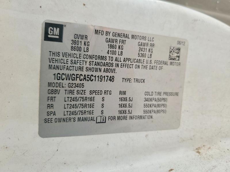 Aukcja sprzedaży 2012 Chevrolet Express G2500, vin: 1GCWGFCA5C1191748, numer aukcji: 61157596