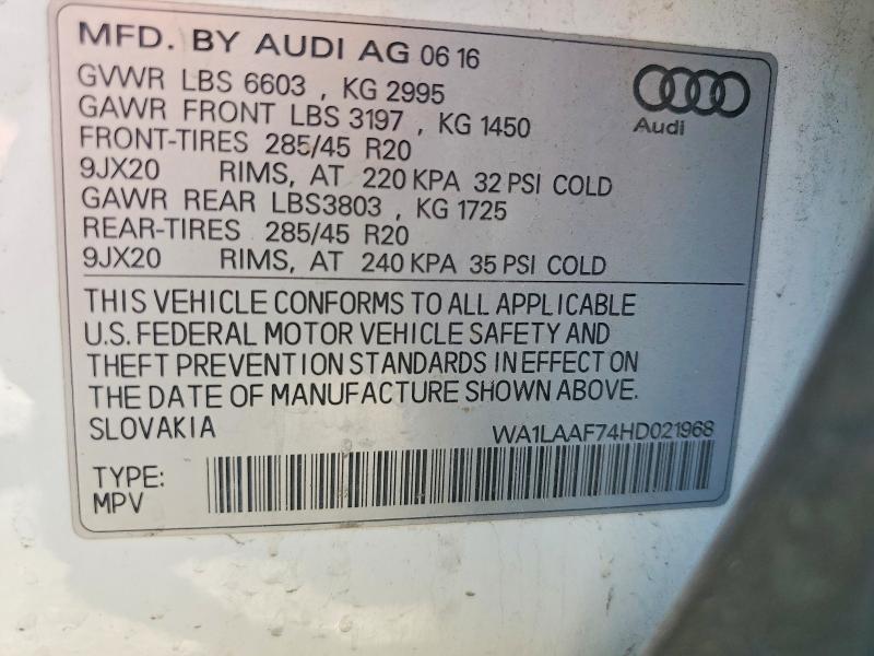 Aukcja sprzedaży 2017 Audi Q7, vin: WA1LAAF74HD021968, numer aukcji: 61606646