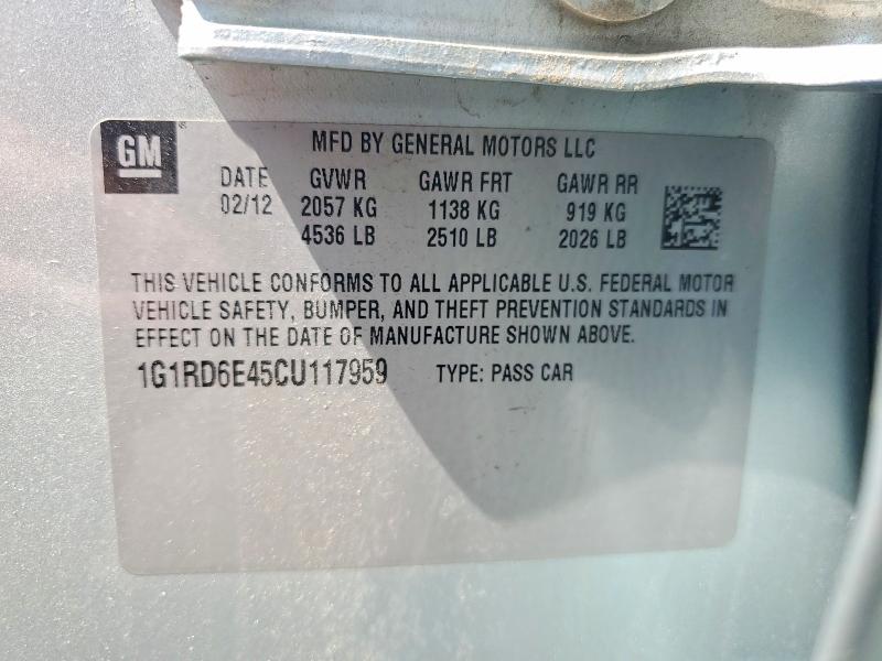 2012 Chevrolet Volt მანქანა იყიდება აუქციონზე, vin: 1G1RD6E45CU117959, აუქციონის ნომერი: 62419246