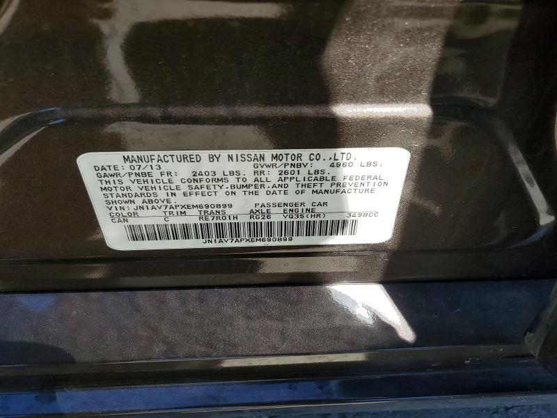 85983375 :رقم المزاد ، JN1AV7APXEM690899 vin ، 2014 Infiniti Q50 Hybrid مزاد بيع