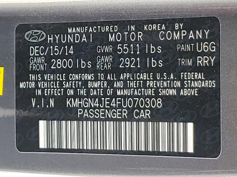 2015 Hyundai Genesis მანქანა იყიდება აუქციონზე, vin: KMHGN4JE4FU070308, აუქციონის ნომერი: 62503906