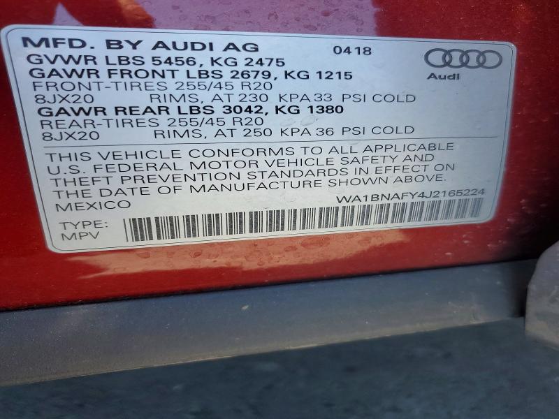 Продажа на аукционе авто 2018 Audi Q5, vin: WA1BNAFY4J2165224, номер лота: 57934816