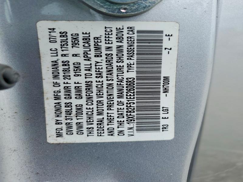 Aukcja sprzedaży 2014 Honda Civic, vin: 19XFB2F51EE260683, numer aukcji: 85459665